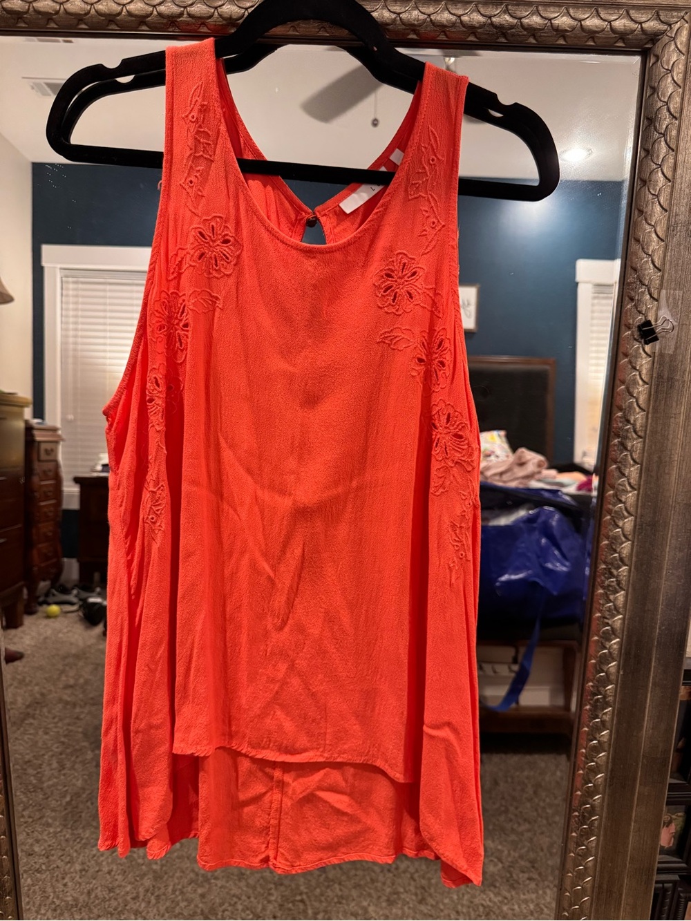 Women's Sleeveless Floral Eyelet Tunic Tank - Coral - Picture 1 of 2